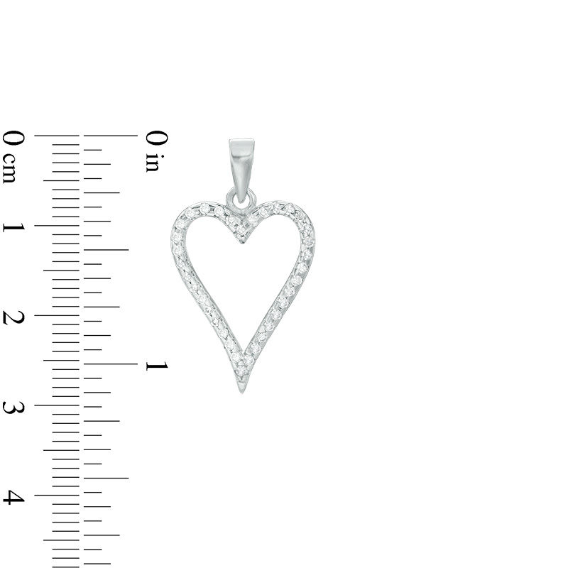 Cubic Zirconia Elongated Heart Outline Necklace Charm in Sterling Silver
