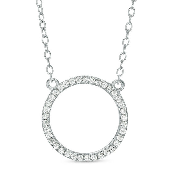 Cubic Zirconia Open Circle Necklace in Sterling Silver