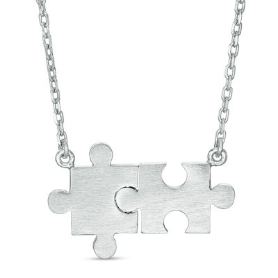 Double Puzzle Piece Necklace in Sterling Silver
