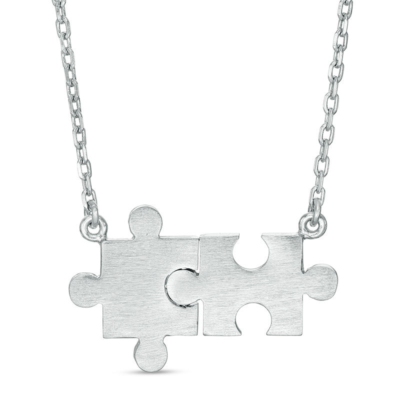 Main Image 1 of Double Puzzle Piece Necklace in Sterling Silver