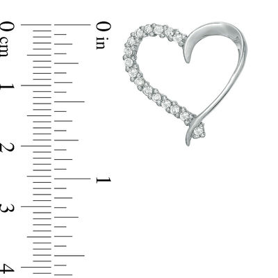 Cubic Zirconia Ribbon Heart Necklace Charm in Sterling Silver
