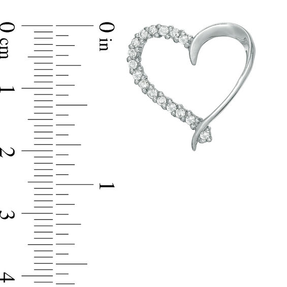 Cubic Zirconia Ribbon Heart Necklace Charm in Sterling Silver