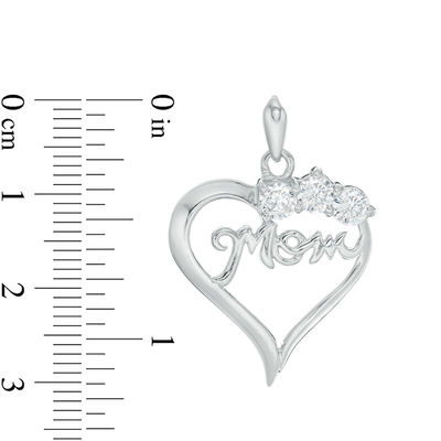 Cubic Zirconia "Mom" Heart Necklace Charm in Sterling Silver