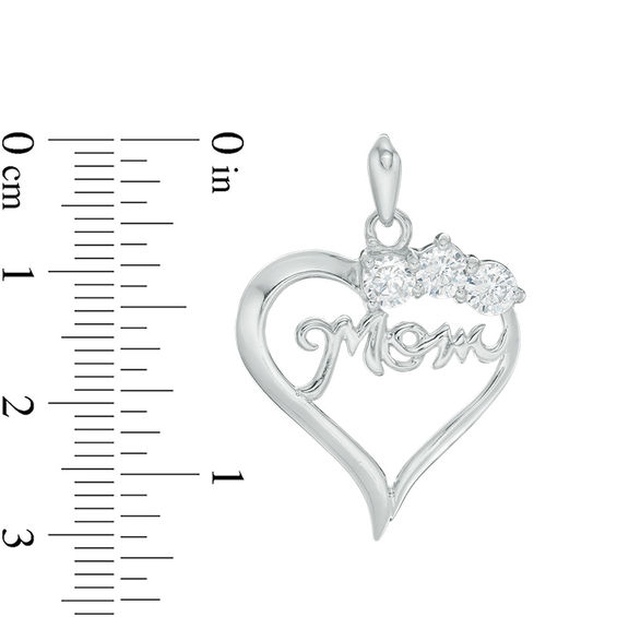 Cubic Zirconia "Mom" Heart Necklace Charm in Sterling Silver
