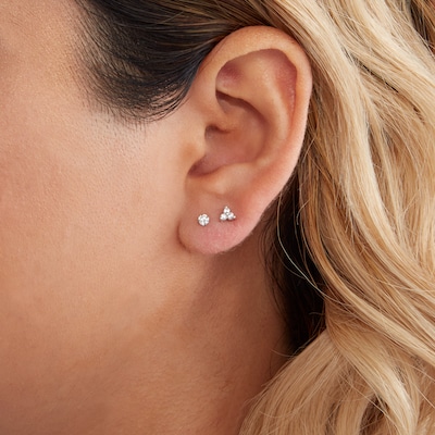 Cubic Zirconia Solitaire and Trio Stud Earrings in Solid Sterling Silver