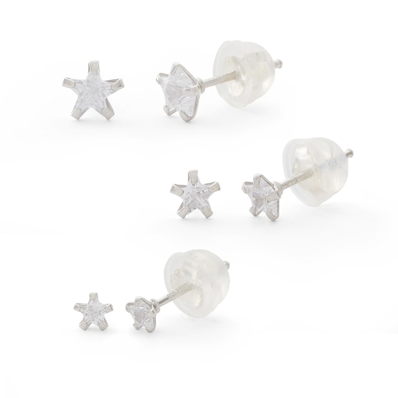 Cubic Zirconia Star Stud Earrings Set in Solid Sterling Silver