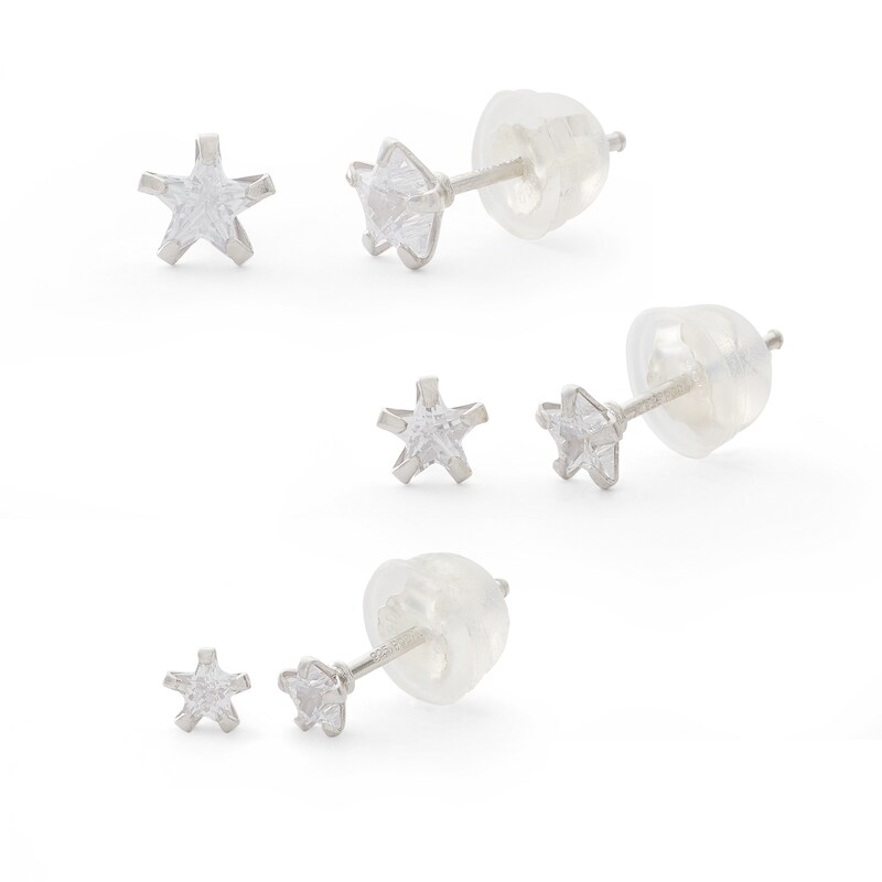 Solid Sterling Silver CZ Star Stud Set