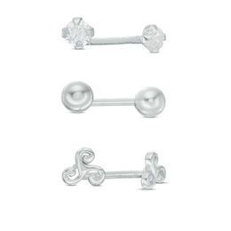 Cubic Zirconia, Filigree Swirl and Ball Stud Earrings Set in Solid Sterling Silver