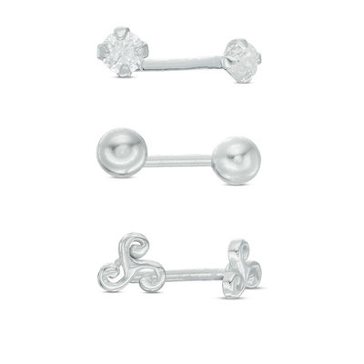 Sterling Silver CZ, Filigree Swirl and Ball Stud Set