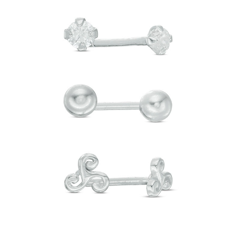 Cubic Zirconia, Filigree Swirl and Ball Stud Earrings Set in Solid Sterling Silver