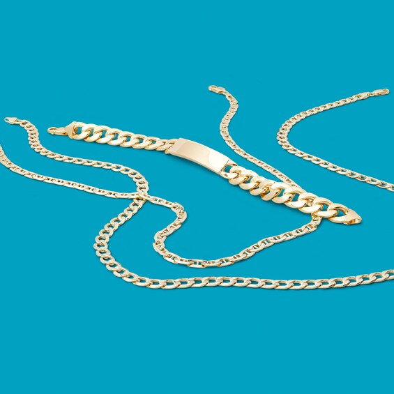 Made in Italy 300 Gauge Curb Chain ID Bracelet in 10K Gold - 8.5"