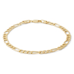 10K Hollow Gold Beveled Figaro Chain Bracelet - 7.5&quot;