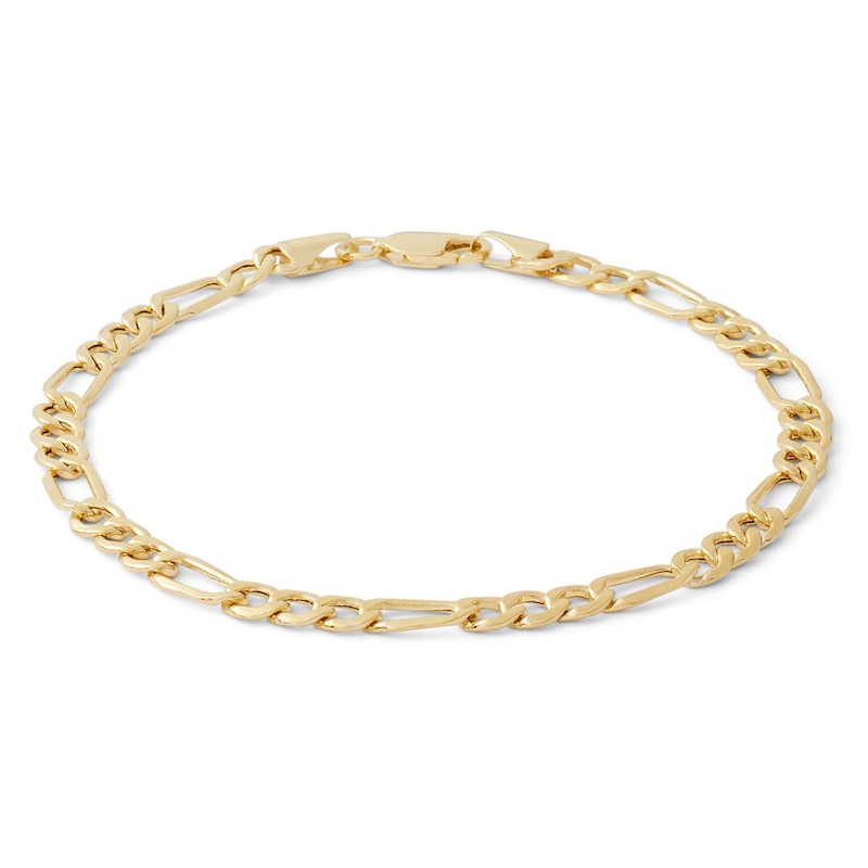 100 Gauge Bevelled Figaro Chain Bracelet in 10K Hollow Gold - 7.5"