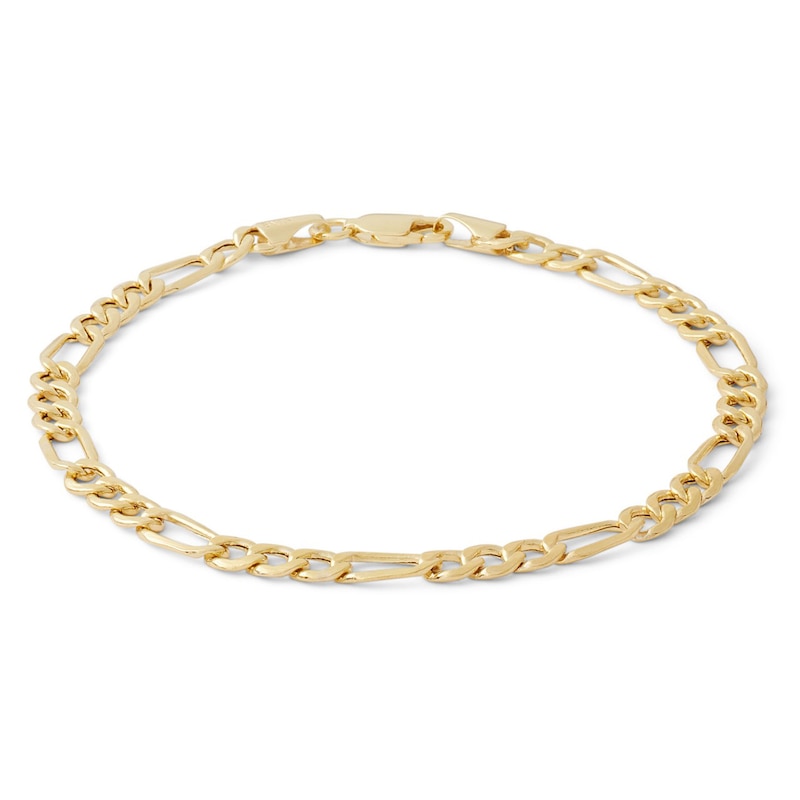 100 Gauge Bevelled Figaro Chain Bracelet in 10K Hollow Gold - 7.5