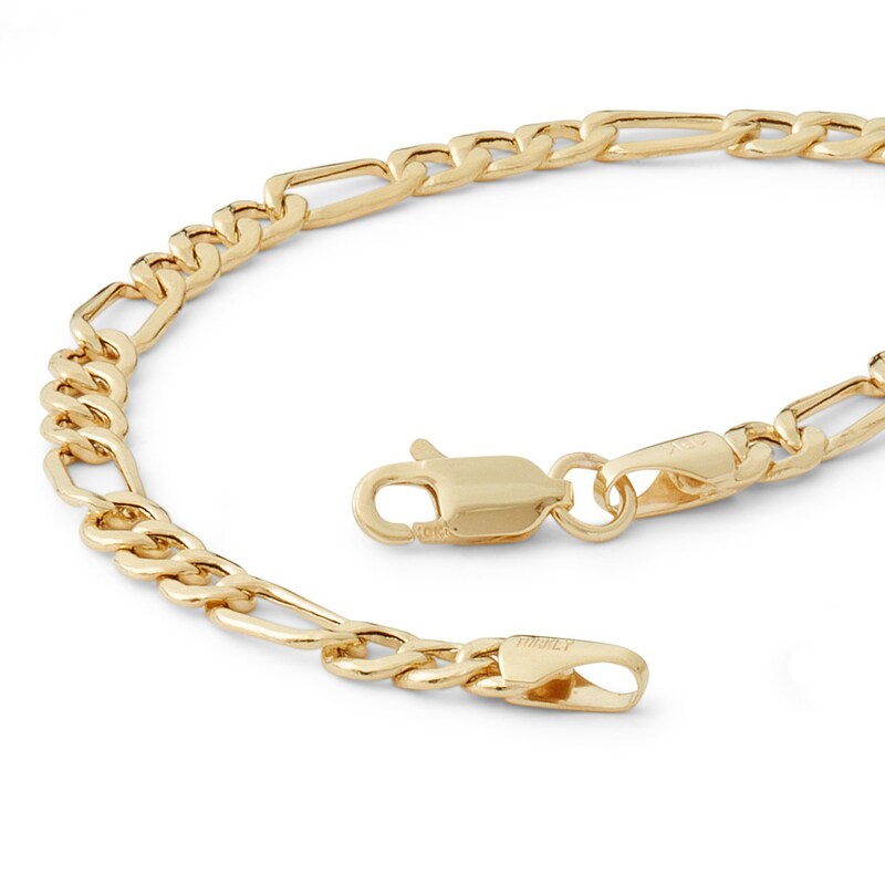 10K Hollow Gold Beveled Figaro Chain Bracelet