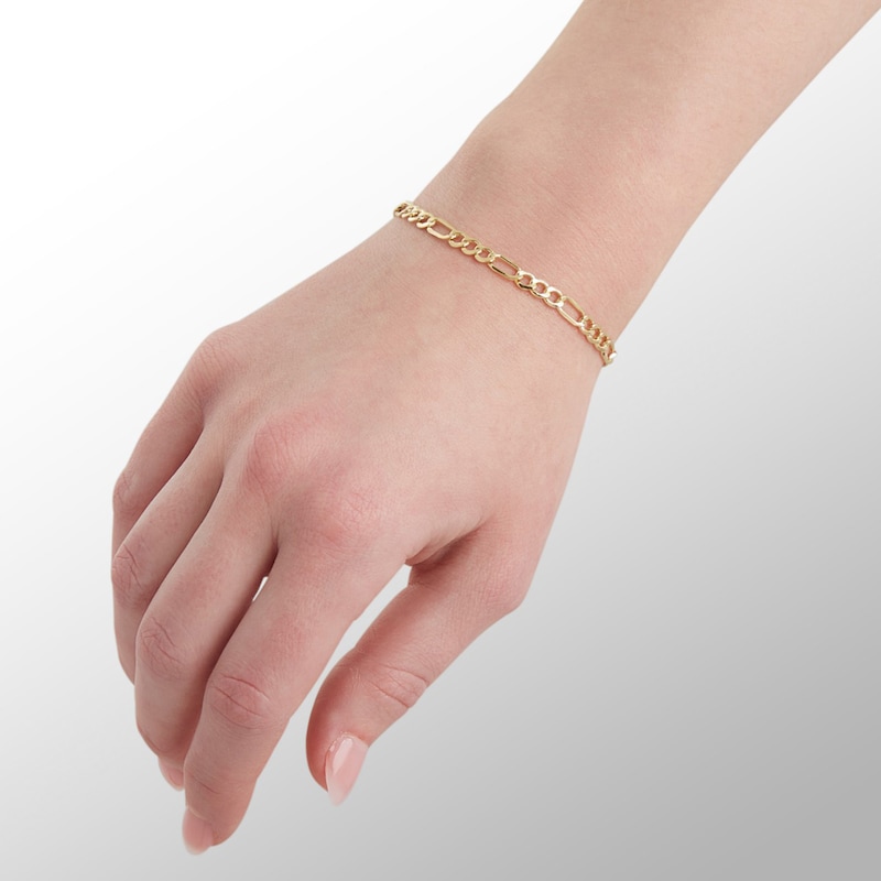 10K Hollow Gold Beveled Figaro Chain Bracelet - 7.5"