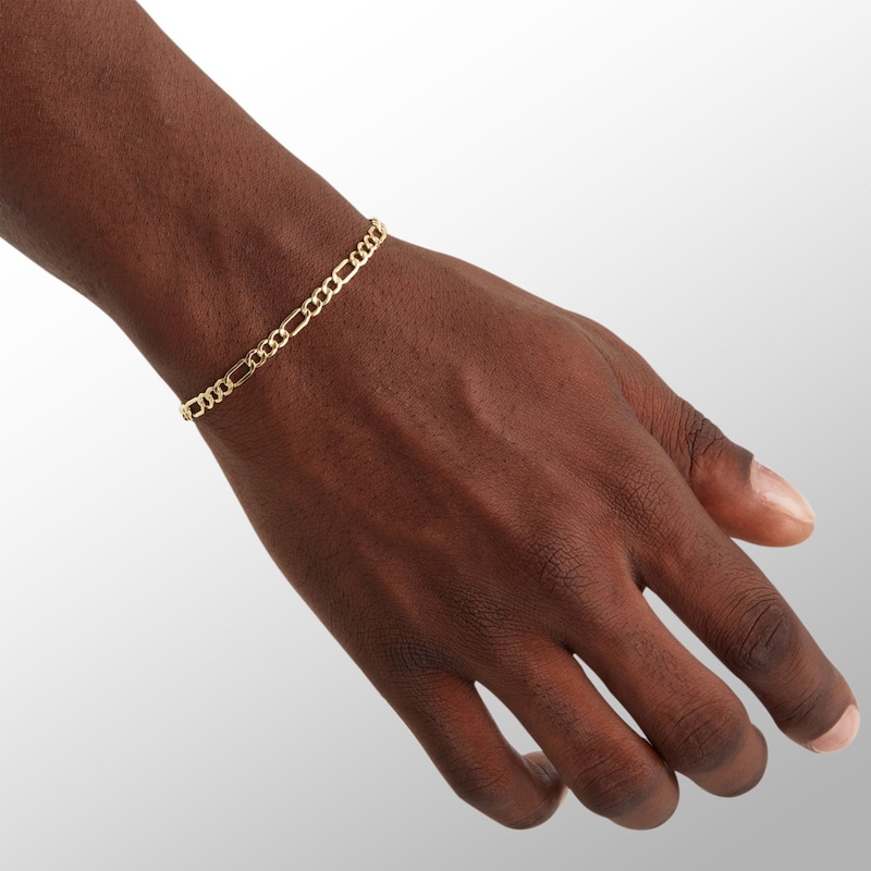 10K Hollow Gold Beveled Figaro Chain Bracelet - 7.5"