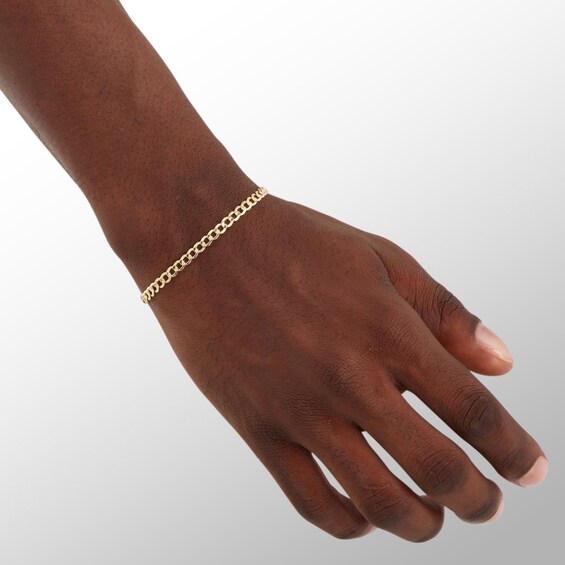 100 Gauge Bevelled Curb Chain Bracelet in 10K Hollow Gold - 7.5"