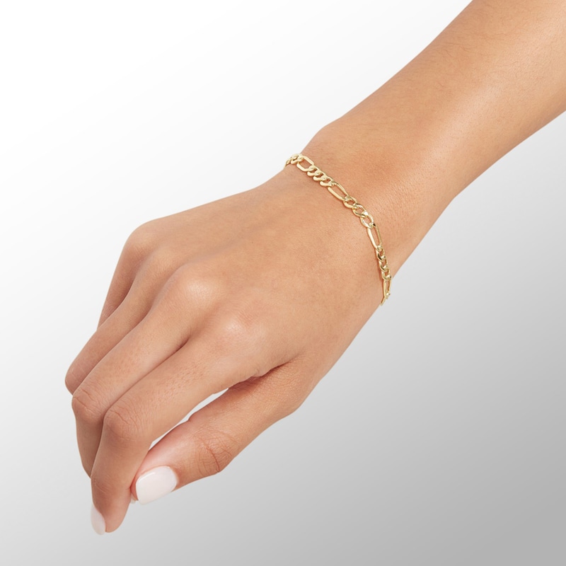 Main Image 3 of 120 Gauge Bevelled Figaro Chain Bracelet in 10K Hollow Gold - 7.5"