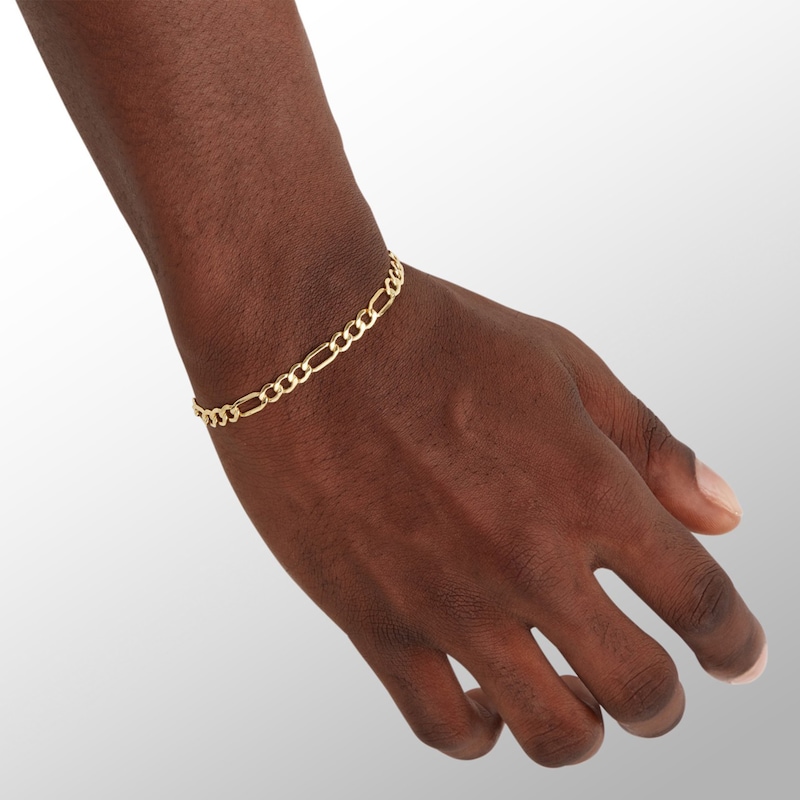 Main Image 4 of 120 Gauge Bevelled Figaro Chain Bracelet in 10K Hollow Gold - 7.5"
