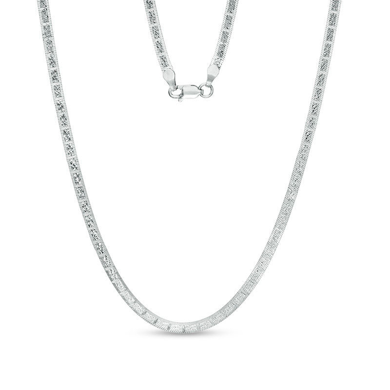 Main Image 1 of 040 Gauge Diamond-Cut Herringbone Chain Necklace in Sterling Silver - 18"