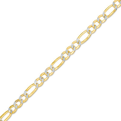 100 Gauge Diamond-Cut Figaro Chain Anklet in 10K Two-Tone Gold - 10"
