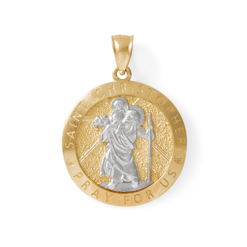 Saint Christopher Medallion Necklace Charm in 10K Two-Tone Gold