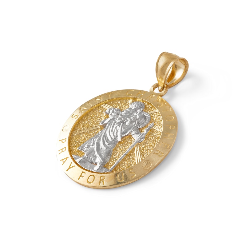 Saint Christopher Medallion Necklace Charm in 10K Two-Tone Gold
