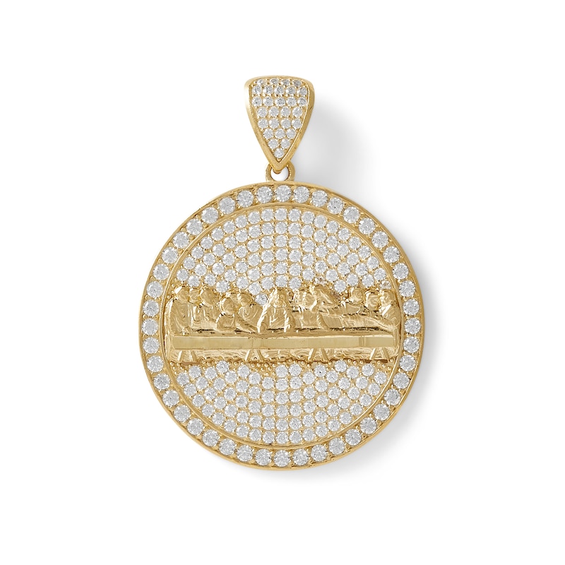 Cubic Zirconia Pavé Last Supper Medallion Necklace Charm in 10K Solid Gold