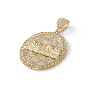 Cubic Zirconia Pavé Last Supper Medallion Necklace Charm in 10K Solid Gold