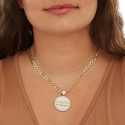 Cubic Zirconia Pavé Last Supper Medallion Necklace Charm in 10K Solid Gold