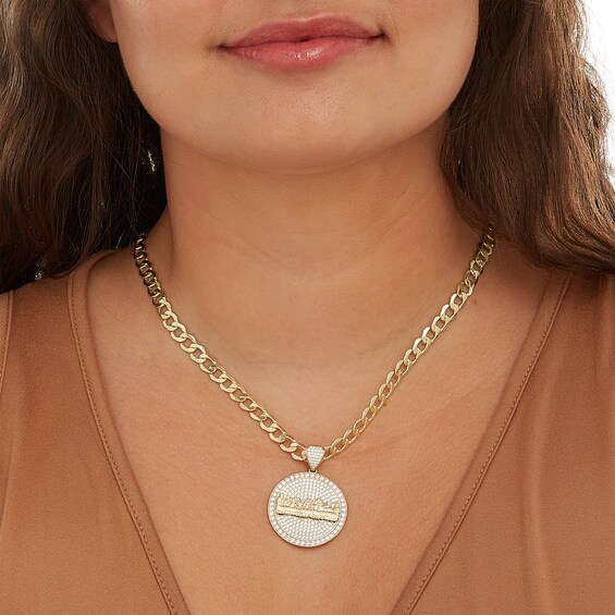 Cubic Zirconia Pavé Last Supper Medallion Necklace Charm in 10K Solid Gold
