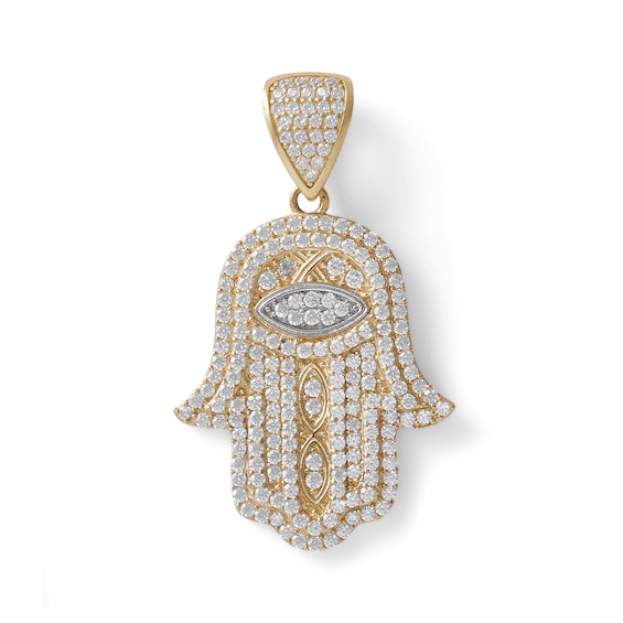 Cubic Zirconia Hamsa with Evil Eye Necklace Charm in 10K Two-Tone Gold