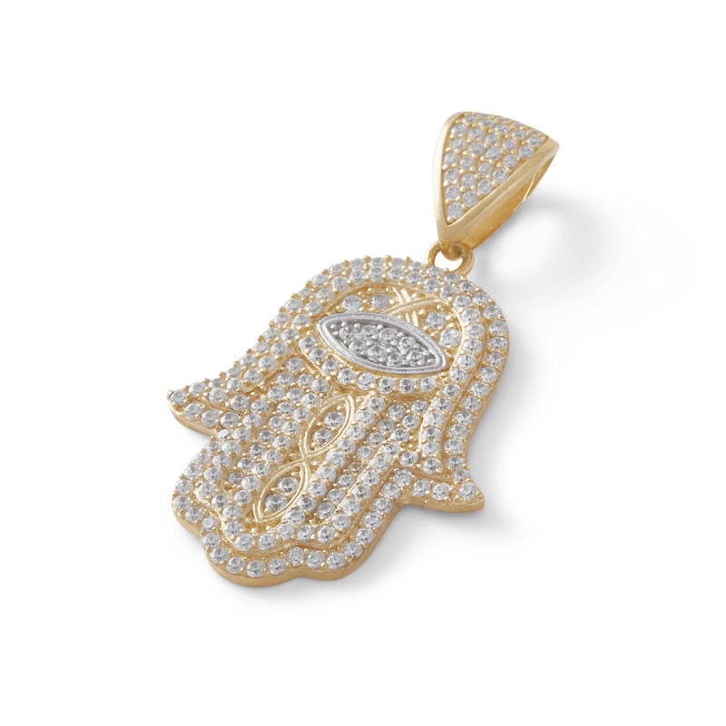 Cubic Zirconia Hamsa with Evil Eye Necklace Charm in 10K Two-Tone Gold