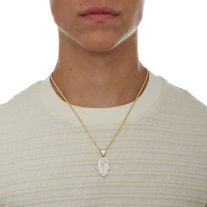 Main Image 4 of Cubic Zirconia Hamsa with Evil Eye Necklace Charm in 10K Two-Tone Gold
