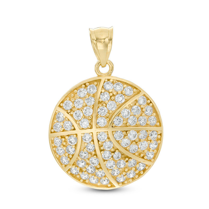 Cubic Zirconia Basketball Necklace Charm in 10K Gold