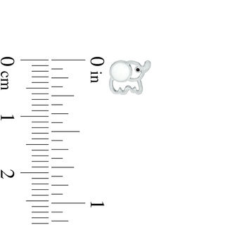 Child's Black and White Enamel Elephant Outline Stud Earrings in Sterling Silver