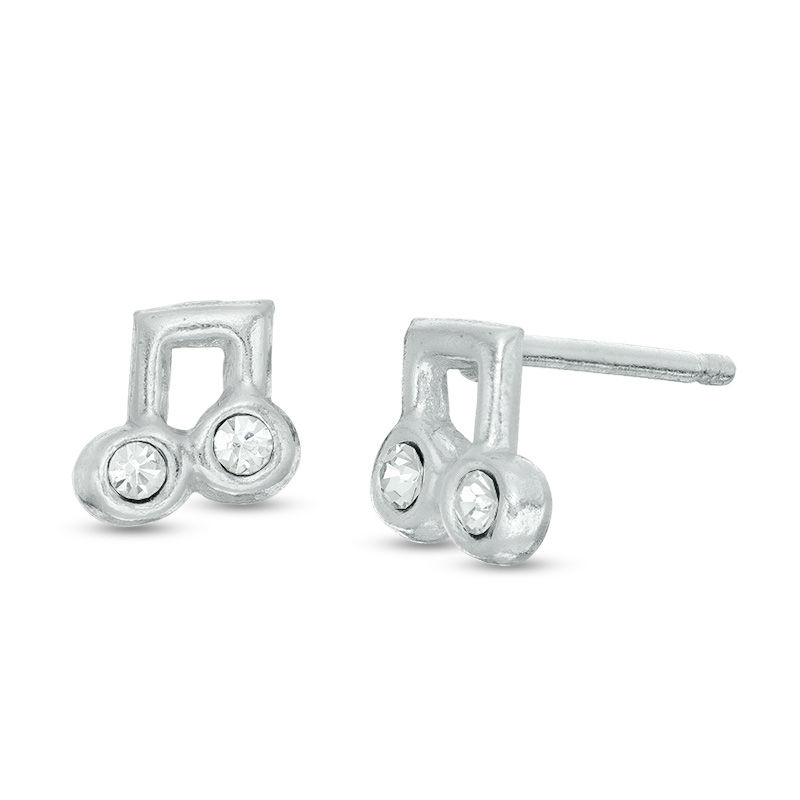 Child's Crystal Music Note Stud Earrings in Sterling Silver