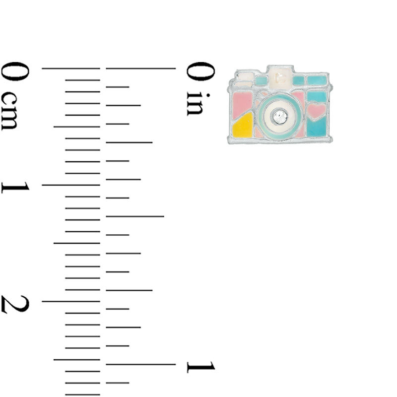 Main Image 2 of Child's Crystal and Multi-Color Enamel Camera Stud Earrings in Sterling Silver