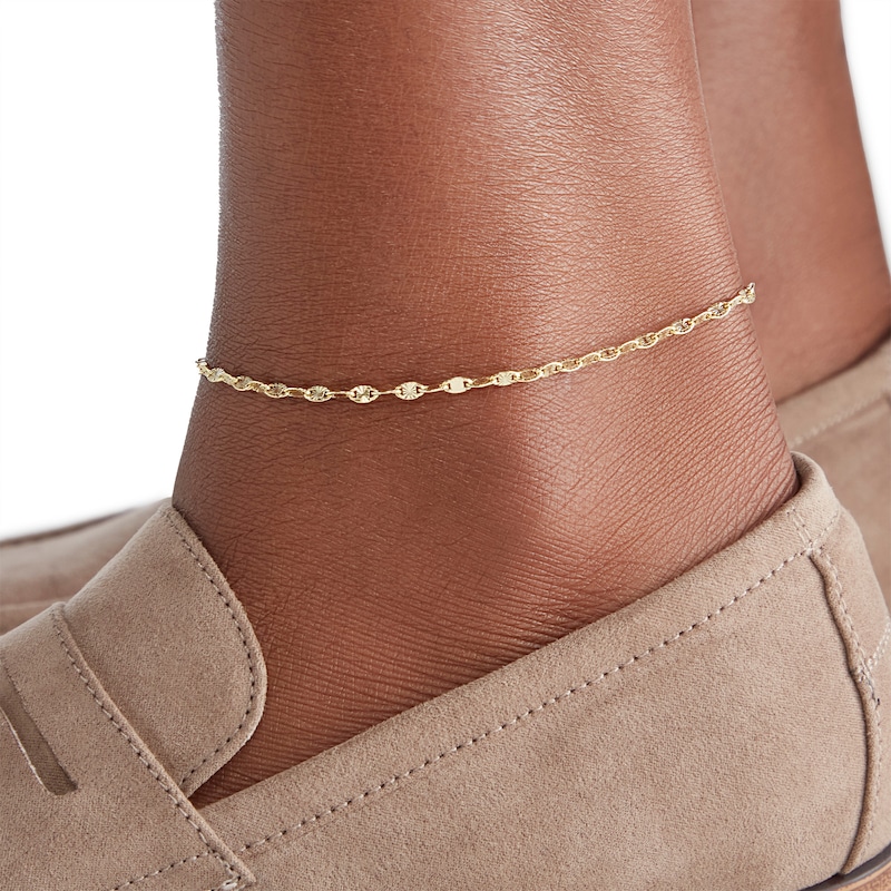 060 Gauge Valentino Chain Anklet in 10K Hollow Gold - 10"