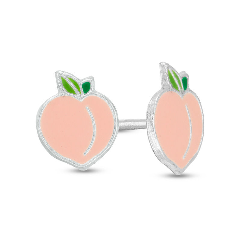 Main Image 1 of Child's Multi-Color Enamel Peach Stud Earrings in Sterling Silver