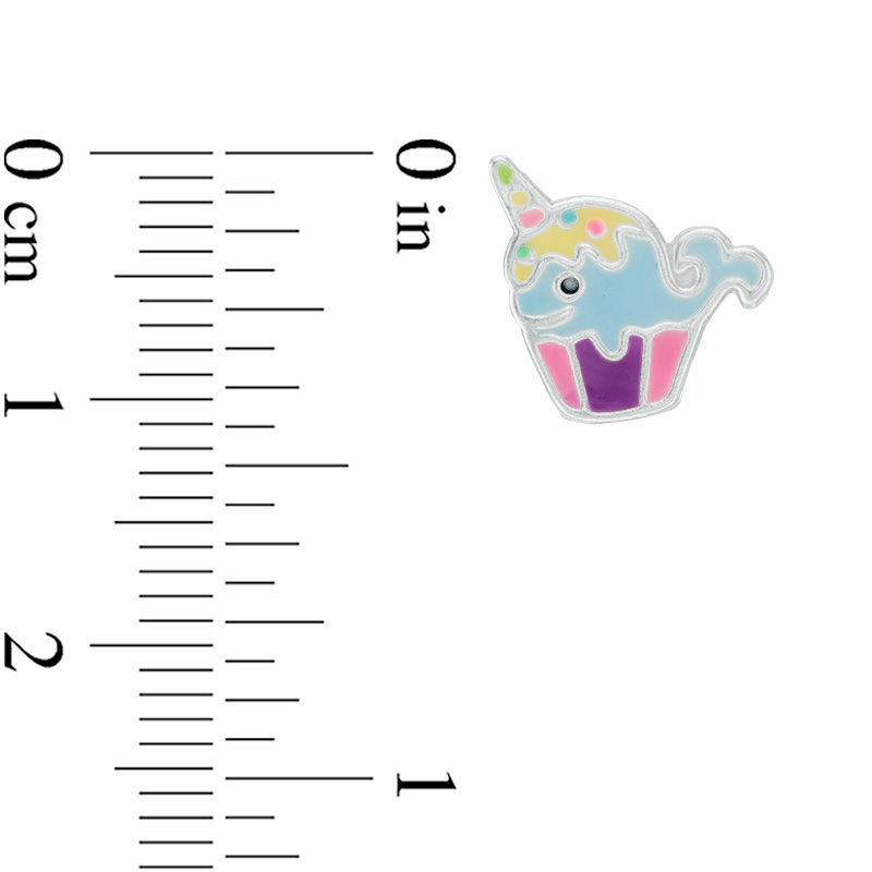 Main Image 2 of Child's Multi-Color Enamel Narwhal Cupcake Stud Earrings in Sterling Silver