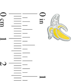 Child's Crystal and Enamel Peeled Banana Stud Earrings in Sterling Silver