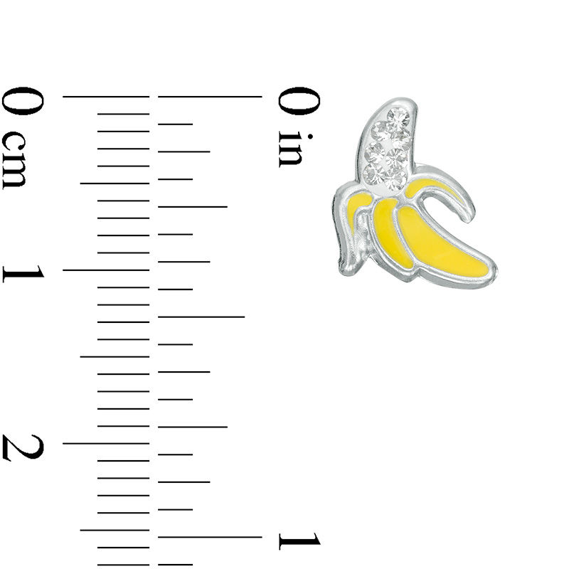 Main Image 2 of Child's Crystal and Enamel Peeled Banana Stud Earrings in Sterling Silver