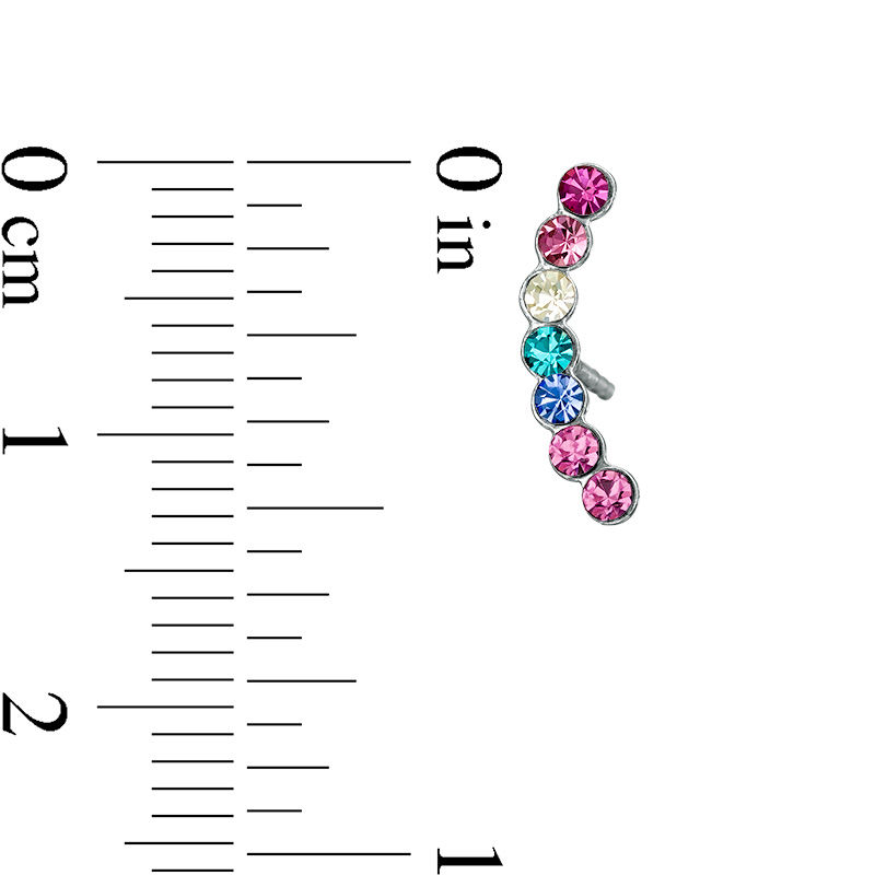 Main Image 2 of Child's Multi-Color Crystal Curved Crawler Earrings in Sterling Silver