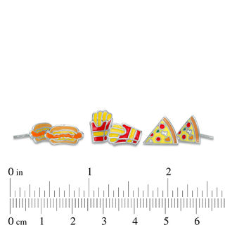 Child's Multi-Color Enamel Pizza, Hot Dogs and French Fries Stud Earrings Set in Sterling Silver