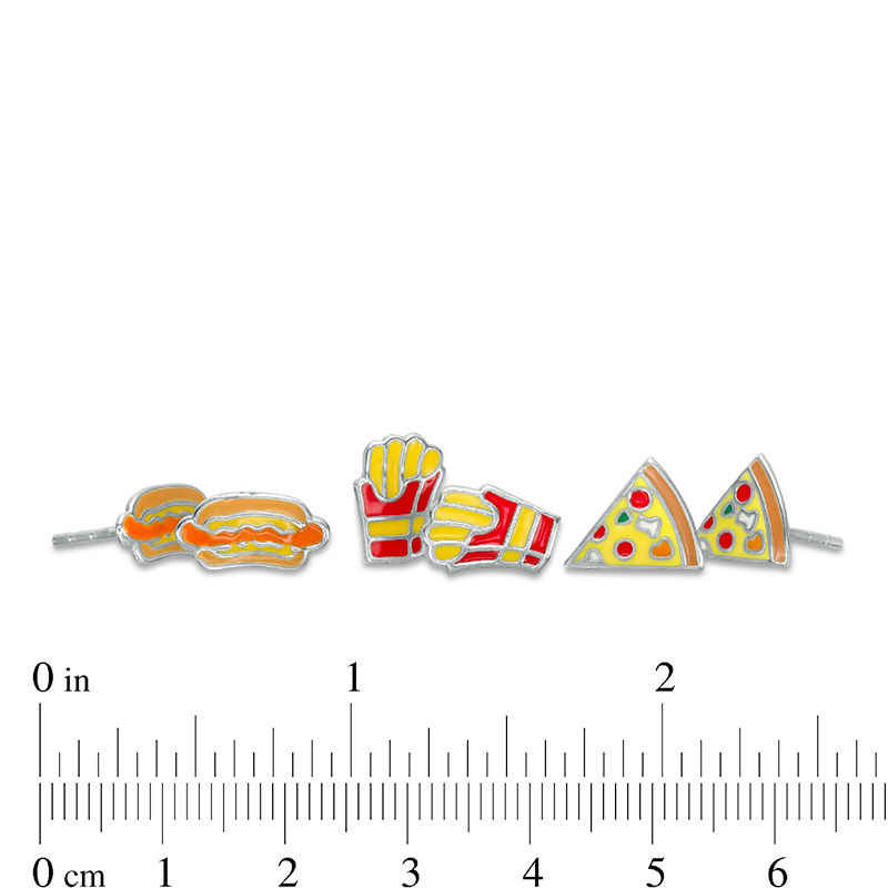Main Image 2 of Child's Multi-Color Enamel Pizza, Hot Dogs and French Fries Stud Earrings Set in Sterling Silver