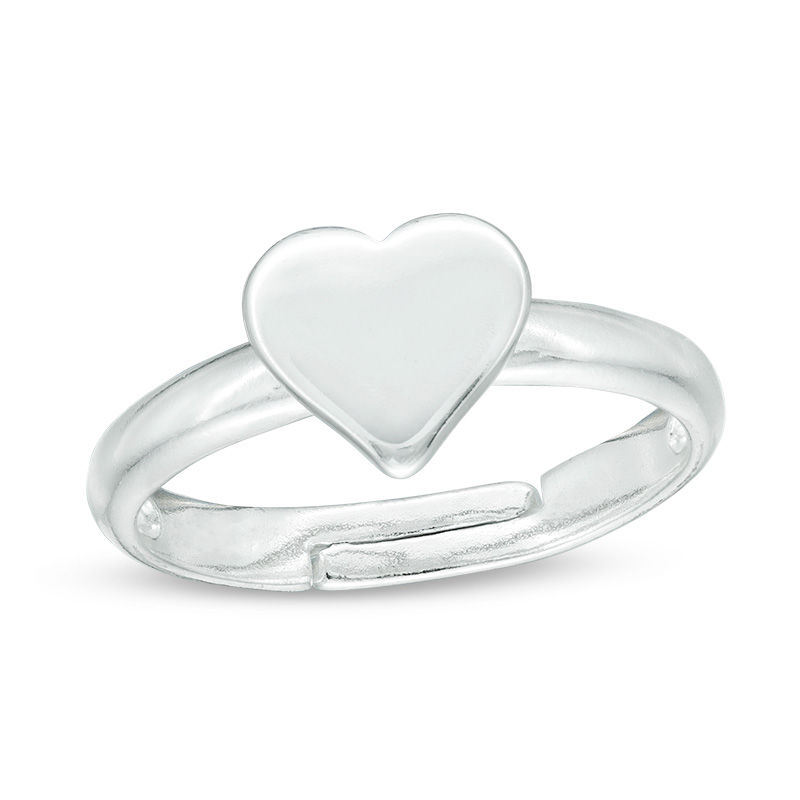 Child's Adjustable Puff Heart Ring in Sterling Silver - Size 2