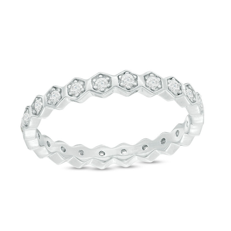 Cubic Zirconia Geometric Eternity Band in Sterling Silver - Size 7