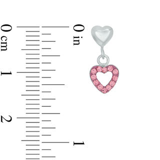 Child's Sterling Silver Pink Crystal and Enamel Heart Outline Dangle Studs